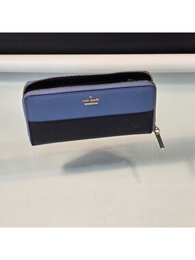 Kate Spade Cameron Street Lacey Zip-Around Wallet Blue and Black Color Block